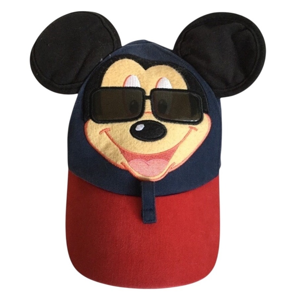 Disney Mickey Mouse Kids Hat 3D Ears Sunglasses Baseball Cap Red Blue Cotton